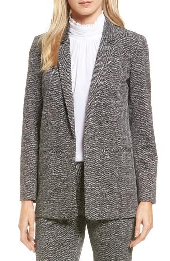 Women's Vince Camuto Herringbone Jacquard Open Front Jacket - Black