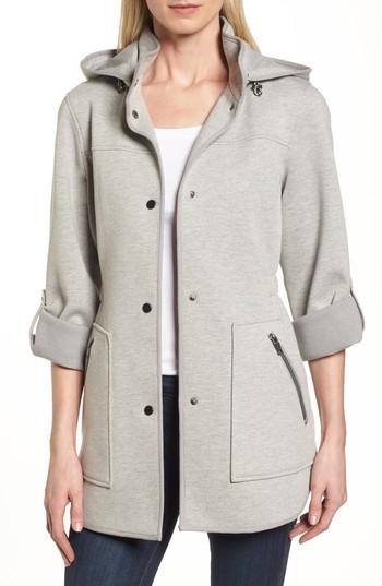 Petite Women's Gallery Hooded Knit Anorak - Grey