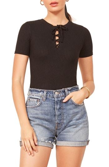Women's Reformation Alden Rib Knit Tee - Black