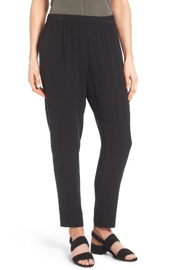 Women's Eileen Fisher Slouchy Silk Crepe Ankle Pants, Size - Black