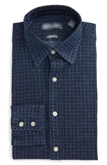 Men's Michael Bastian Dot Denim Dress Shirt .5r - Blue