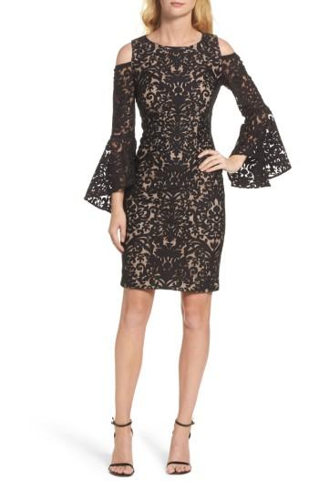 Women's Xscape Flocked Cold Shoulder Sheath Dress