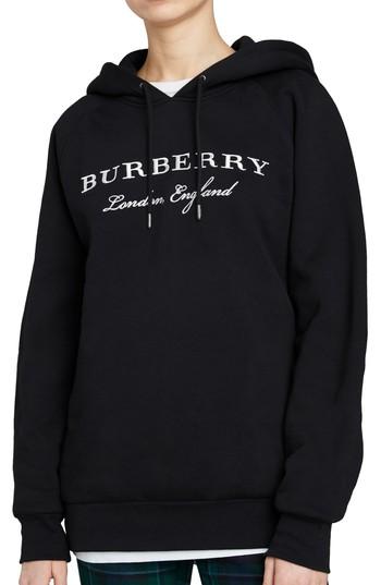 Women's Burberry Krayford Embroidered Cotton Blend Hoodie - Black