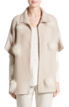 Women's Fabiana Filippi Micro Braid Cashmere Zip Cardigan With Genuine Fox Fur Trim - White