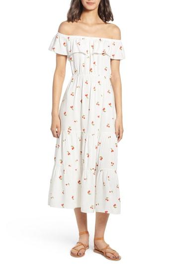 Women's Soprano Cherry Print Off The Shoulder Maxi Dress - White