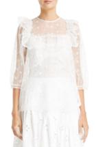 Women's Simone Rocha Frilled Bib Embroidered Tulle Top Us / 6 Uk - Ivory