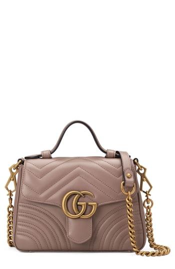 Gucci Marmont 2.0 Leather Top Handle Bag - Beige