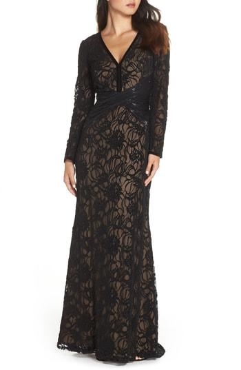 Women's Tadashi Shoji Burnout Lace Gown - Black