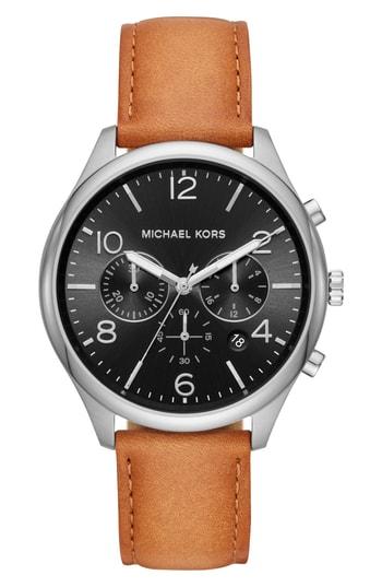 Men's Michael Kors Merrick Leather Strap Watch, 42mm