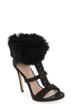 Women's Lauren Lorraine 'angela' Genuine Rabbit Fur Cuff Sandal .5 M - Black