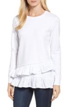 Women's Bobeau Poplin Ruffle Trim Sweatshirt - White
