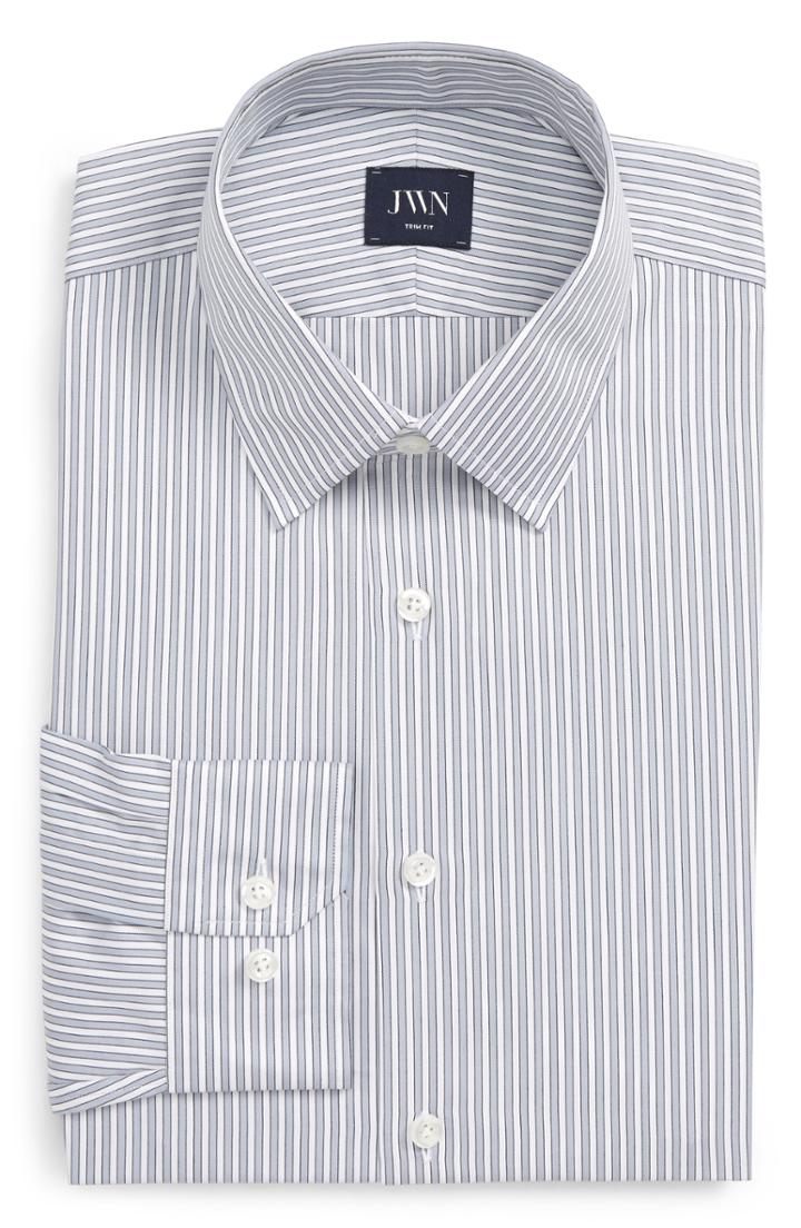 Men's John W. Nordstrom Trim Fit Stripe Dress Shirt .5 - 32 - Grey