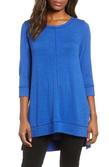Women's Caslon Three Quarter Sleeve Side Slit Tunic, Size - Blue