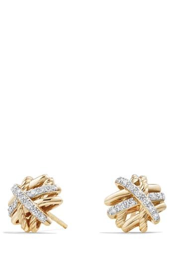 Women's David Yurman Crossover Stud Earrings With Diamonds In 18k Gold