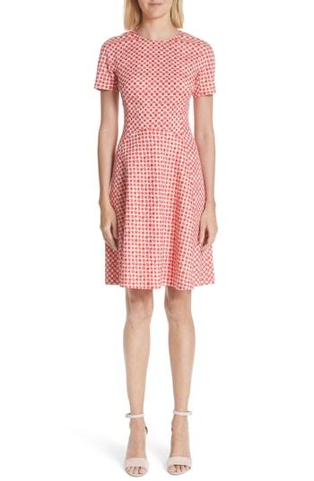 Women's Lela Rose Polka Dot Stretch Jacquard Seamed Dress - Red