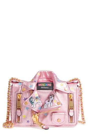 Moschino X My Little Pony Biker Jacket Metallic Leather Crossbody Bag - Pink