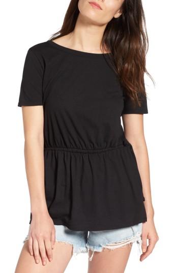 Women's Hinge Side Tie V-back Tee, Size - Black
