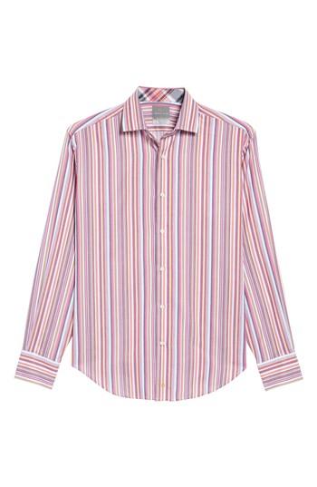 Men's Thomas Dean Regular Fit Stripe Sport Shirt - Red