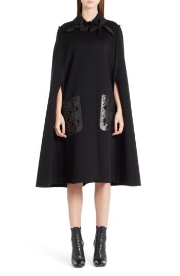 Women's Fendi Leather Pocket Wool Cape