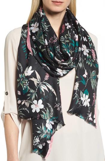 Women's Kate Spade New York Botanical Silk Scarf, Size - Black