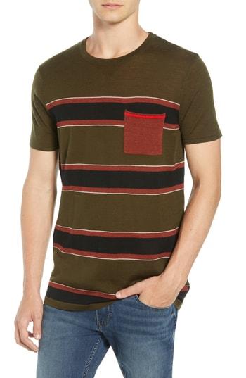 Men's Scotch & Soda Stripe Merino Wool Pocket T-shirt - Brown