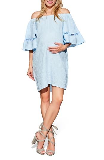 Women's Maternal America Off The Shoulder Maternity Dress - Blue