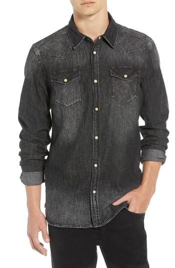 Men's Scotch & Soda Amsterdams Blauw Western Denim Sport Shirt - Black