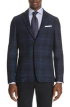 Men's Canali Slim Fit Plaid Wool & Cotton Sport Coat Us / 48 Eu R - Blue