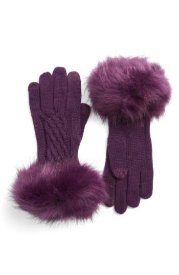 Women's Cc Faux Fur Trim Knit Tech Gloves, Size - Purple