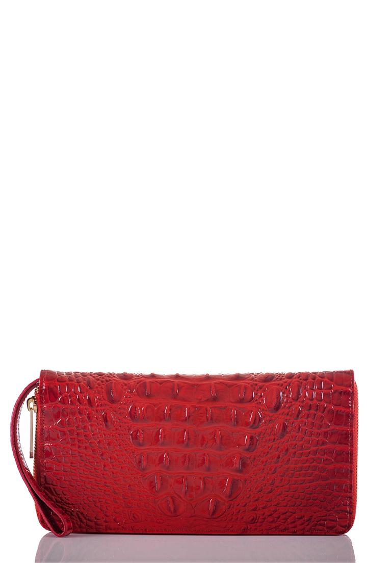 Women's Brahmin Skyler Croc Embossed Leather Wallet - Red