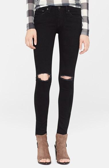 Rag & Bone/jean 'the Skinny' Stretch Jeans (coal With Holes) Womens Coal With Holes
