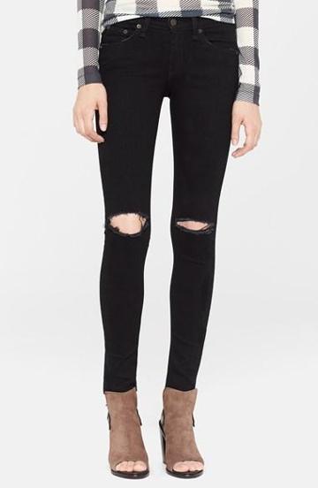 Rag & Bone/jean 'the Skinny' Stretch Jeans (coal With Holes) Womens Coal With Holes