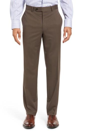 Men's David Donahue Ryan Fit Wool Trousers, Size 38r - Brown