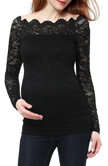 Women's Kimi And Kai Lace Overlay Maternity Blouse - Black