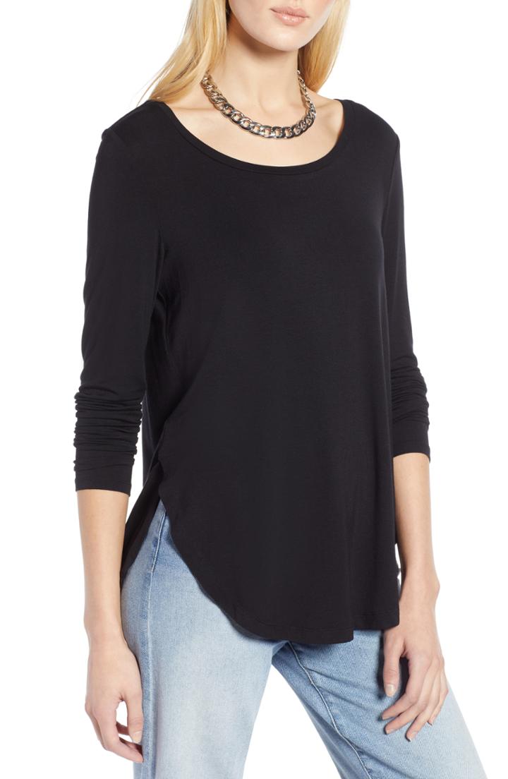 Petite Women's Halogen Long Sleeve Knit Tunic, Size P - Black