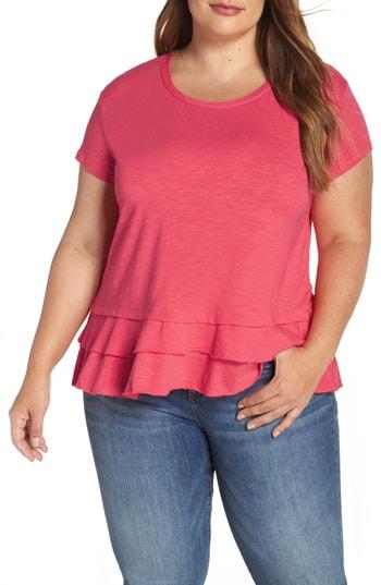 Petite Women's Caslon Tiered Short Sleeve Tee, Size P - Pink