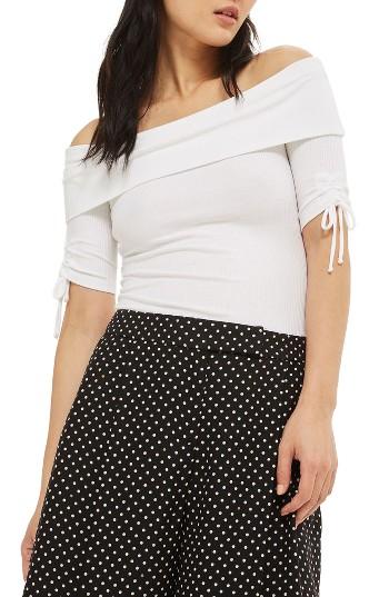 Women's Topshop Bardot Tie Detail Bodysuit Us (fits Like 0) - White