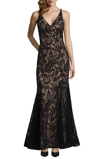 Women's Xscape Sleeveless Flocked Lace Gown - Black