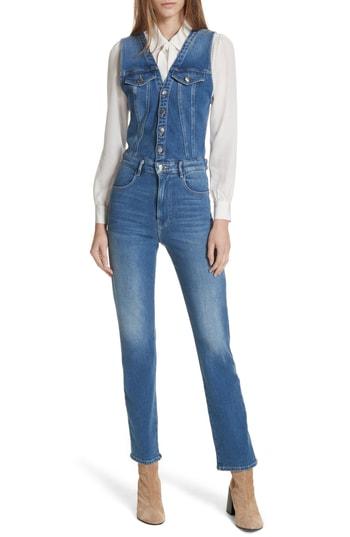 Women's Frame Le Slender Denim Overalls - Blue