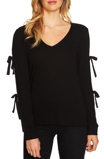 Women's Cece V-neck Ribbed Knit Top - Black