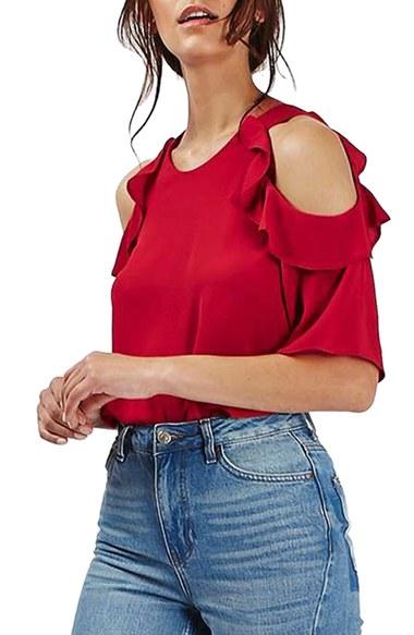 Women's Topshop Ruffle Cold Shoulder Top