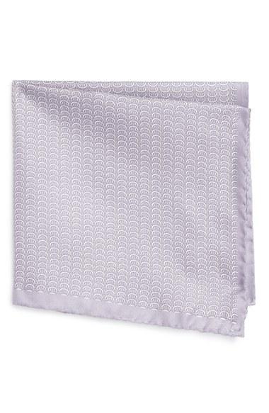 Men's Eton Chain Print Silk Pocket Square, Size - Grey