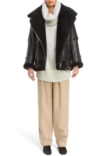 Women's Acne Studios Velocite Genuine Shearling Oversize Moto Jacket Us / 38 Eu - Black