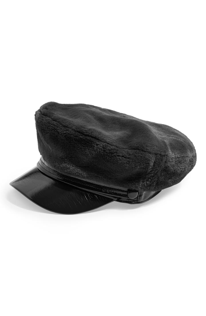 Women's Topshop Faux Fur Baker Boy Cap - Black