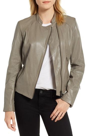 Women's Halogen Zip Racer Leather Jacket, Size - Beige