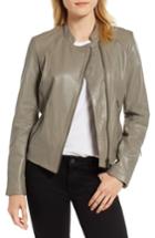 Women's Halogen Zip Racer Leather Jacket, Size - Beige