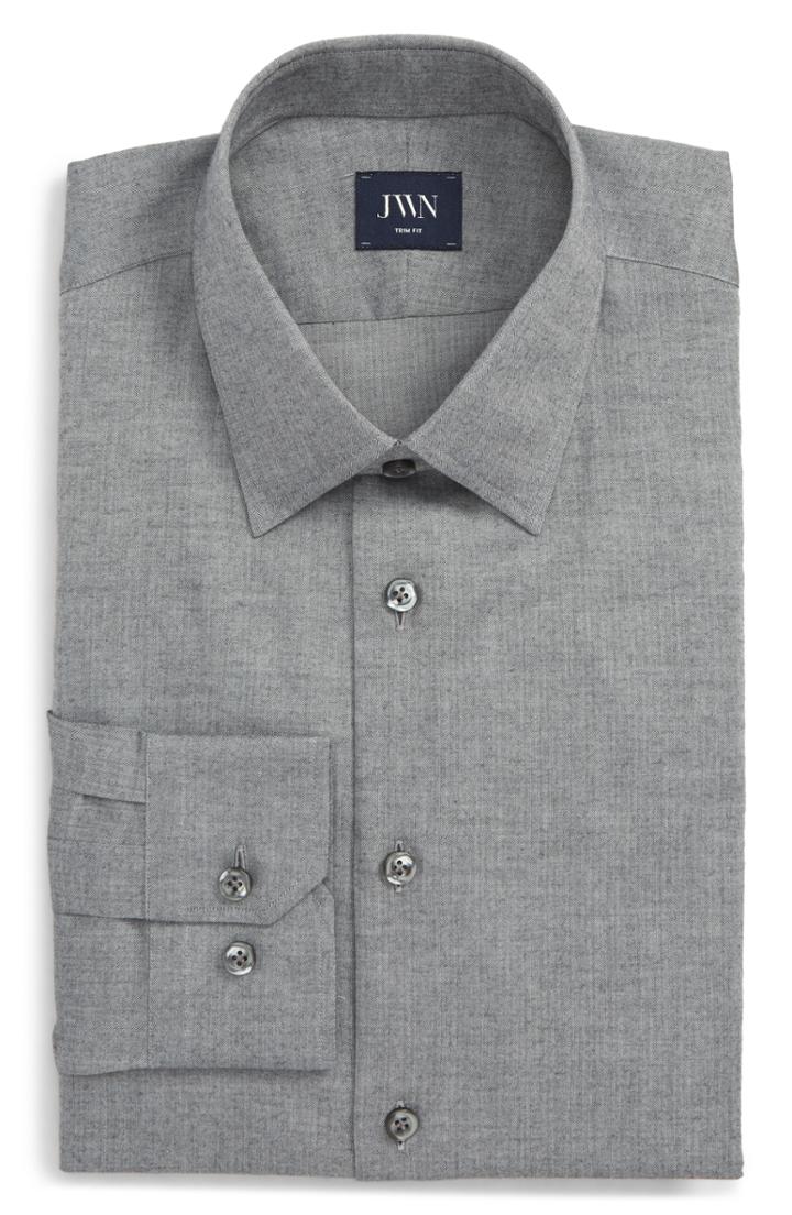 Men's John W. Nordstrom Trim Fit Solid Dress Shirt - 33 - Grey