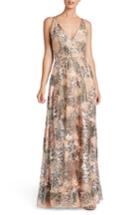 Women's Dress The Population Sidney Embroidered Fit & Flare Gown - Pink