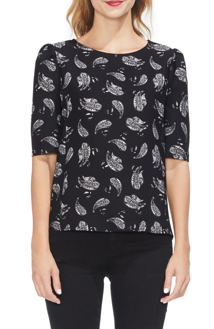 Women's Vince Camuto Puff Sleeve Paisely Top - Black
