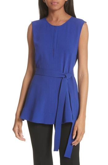 Women's Theory Desza Elevate Tie Waist Crepe Blouse, Size - Blue